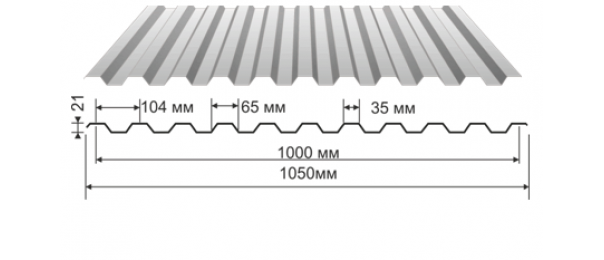 Профнастил оцинкованный С-21 1050x3000 купить недорого в Коломне