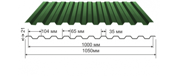 Профнастил зеленый оцинкованный  RAL 6005 С-21 купить недорого в Коломне